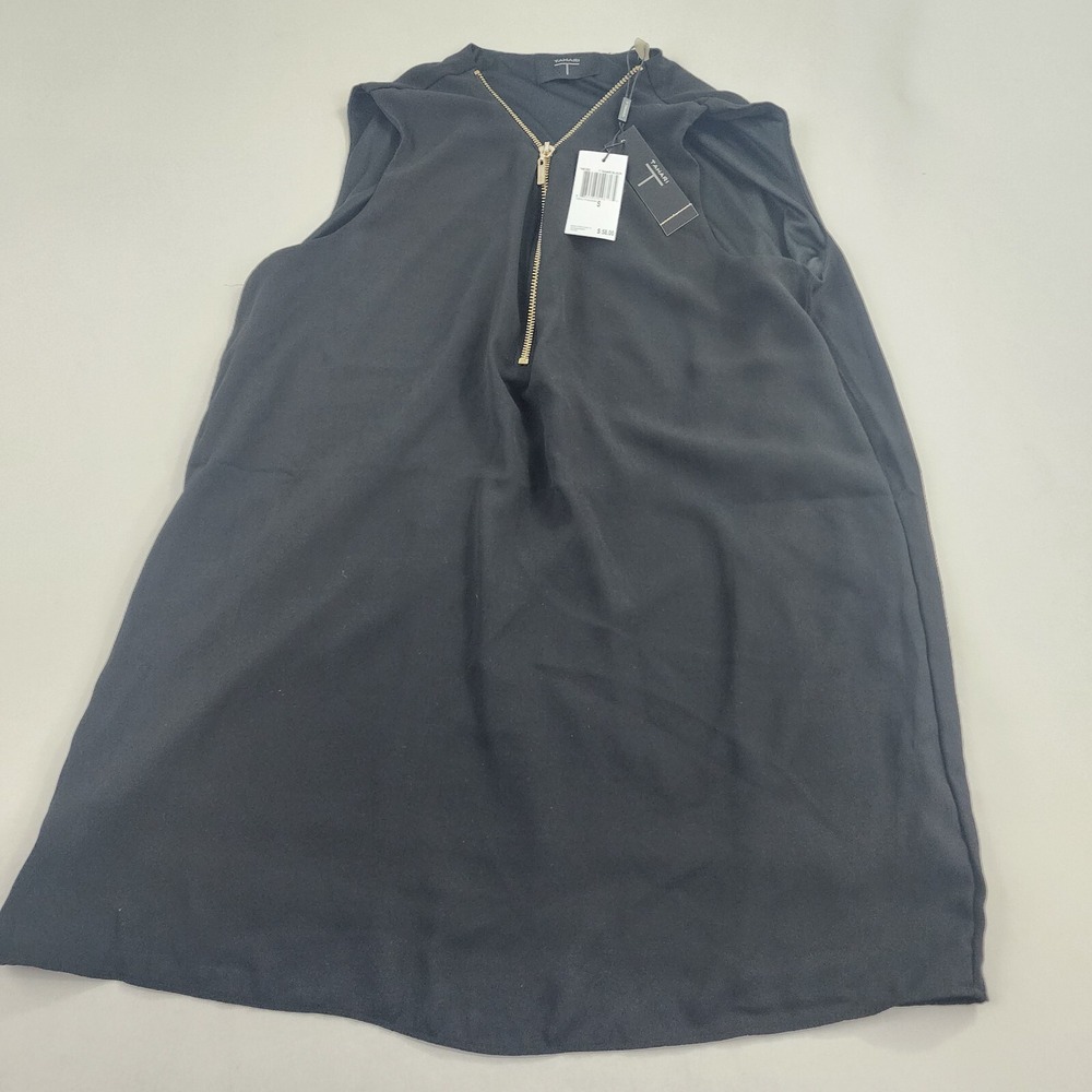 Tahari Womens Black Sleeveless V-Neck Zip Front Tunic Blouse TH01292 Size S